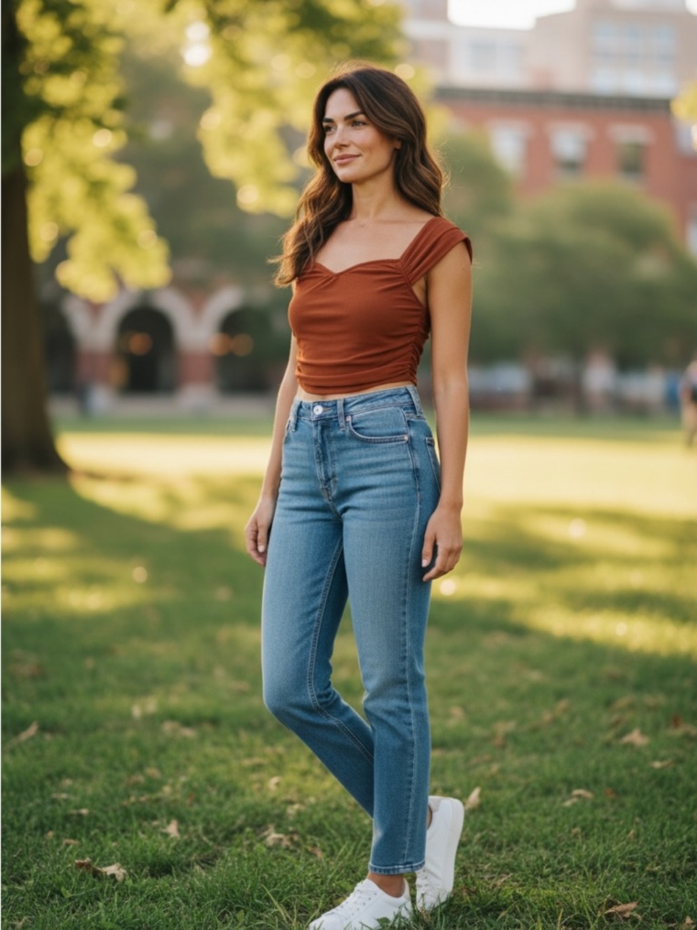 Women’s SHEIN Square Neck Cropped  Top - Rust Brown! Small! - Picture 8 of 8